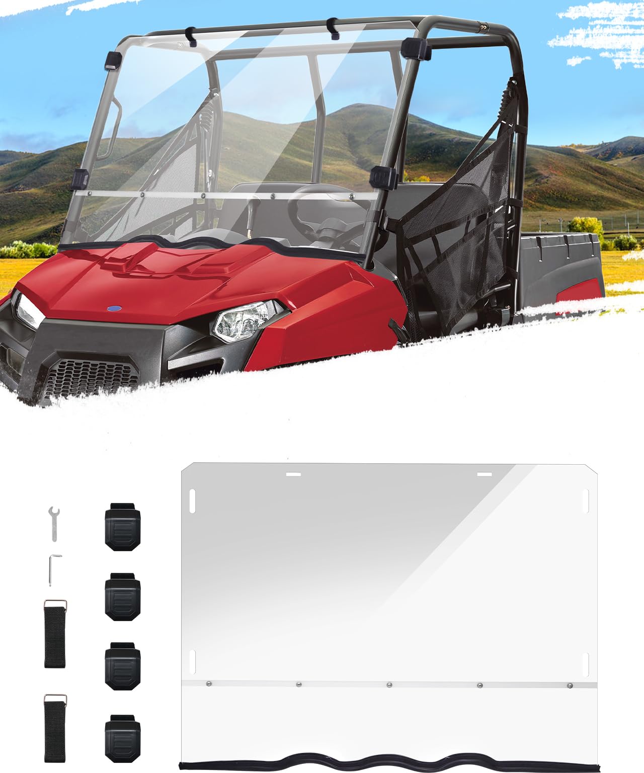 MDPROMCP Ranger Mid-Size 400 windshield installs in minutes with no tools.