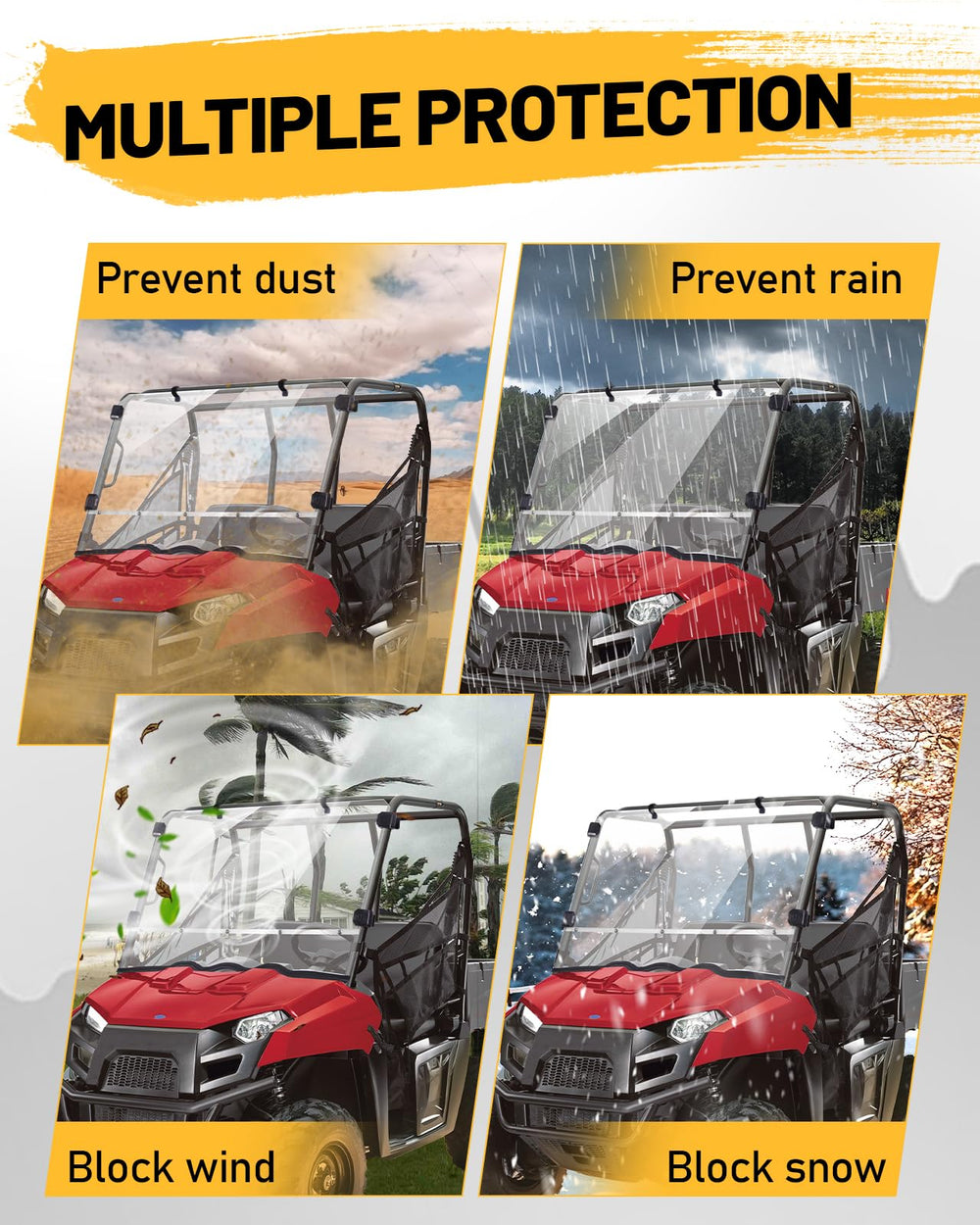 MDPROMCP Ranger Mid-Size 400 windshield blocks wind, dust, rain, and insects on trails.