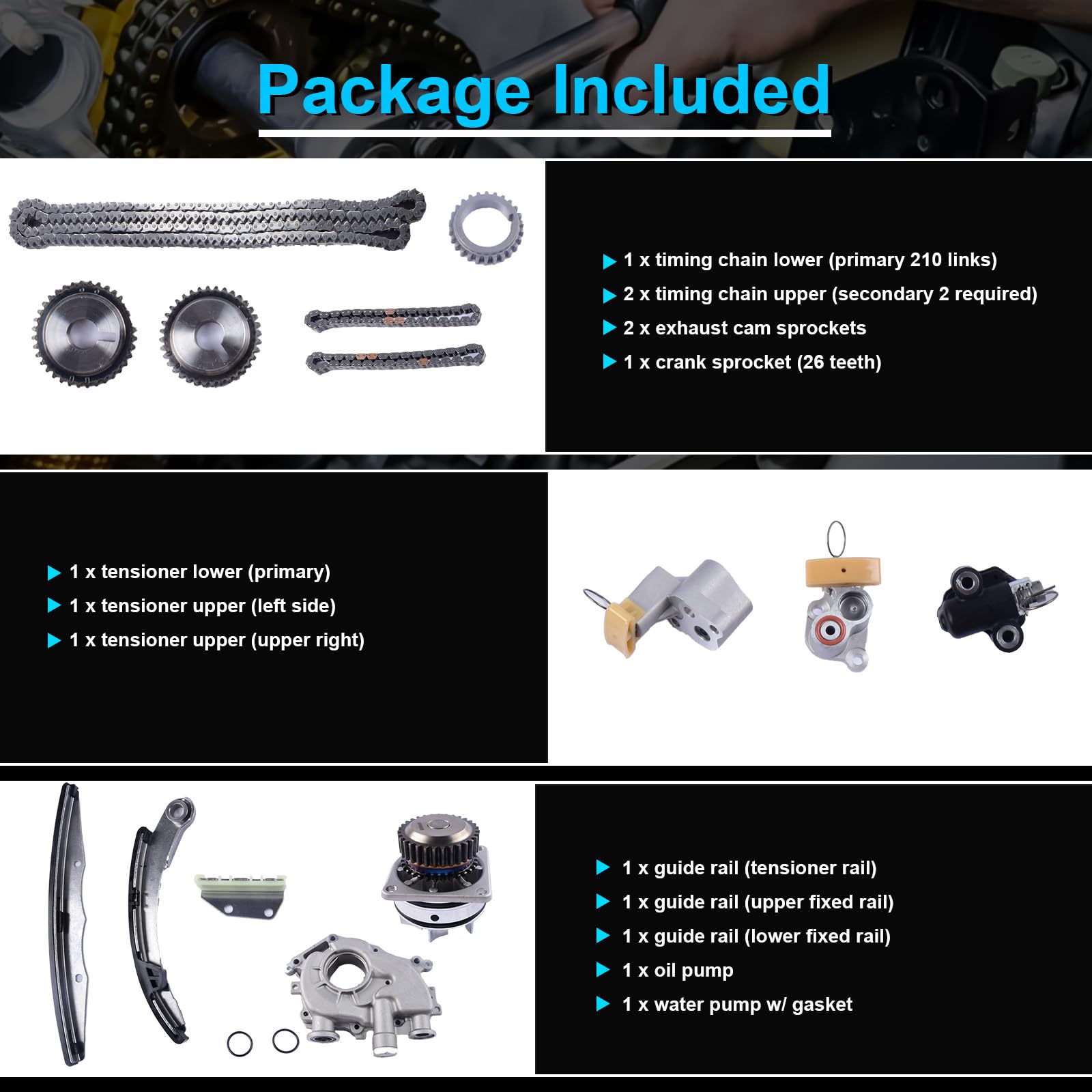 MDSAFM timing kit tensioners and guide rails reduce slack for quiet operation