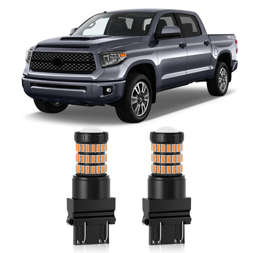 MEALAM Amber Yellow LED bulb with front projector for Toyota Tundra turn signals.