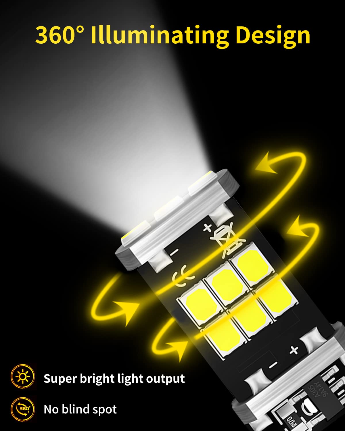 MEALAM T15 LED bulbs diagonal beam illustrating improved reversing visibility