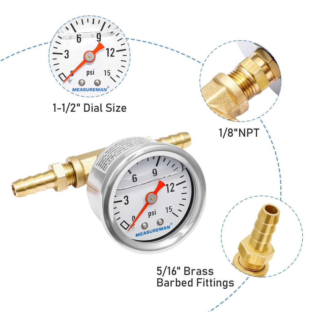 MEASUREMAN glycerin-filled gauge provides smooth needle movement and reduced vibration during readings.