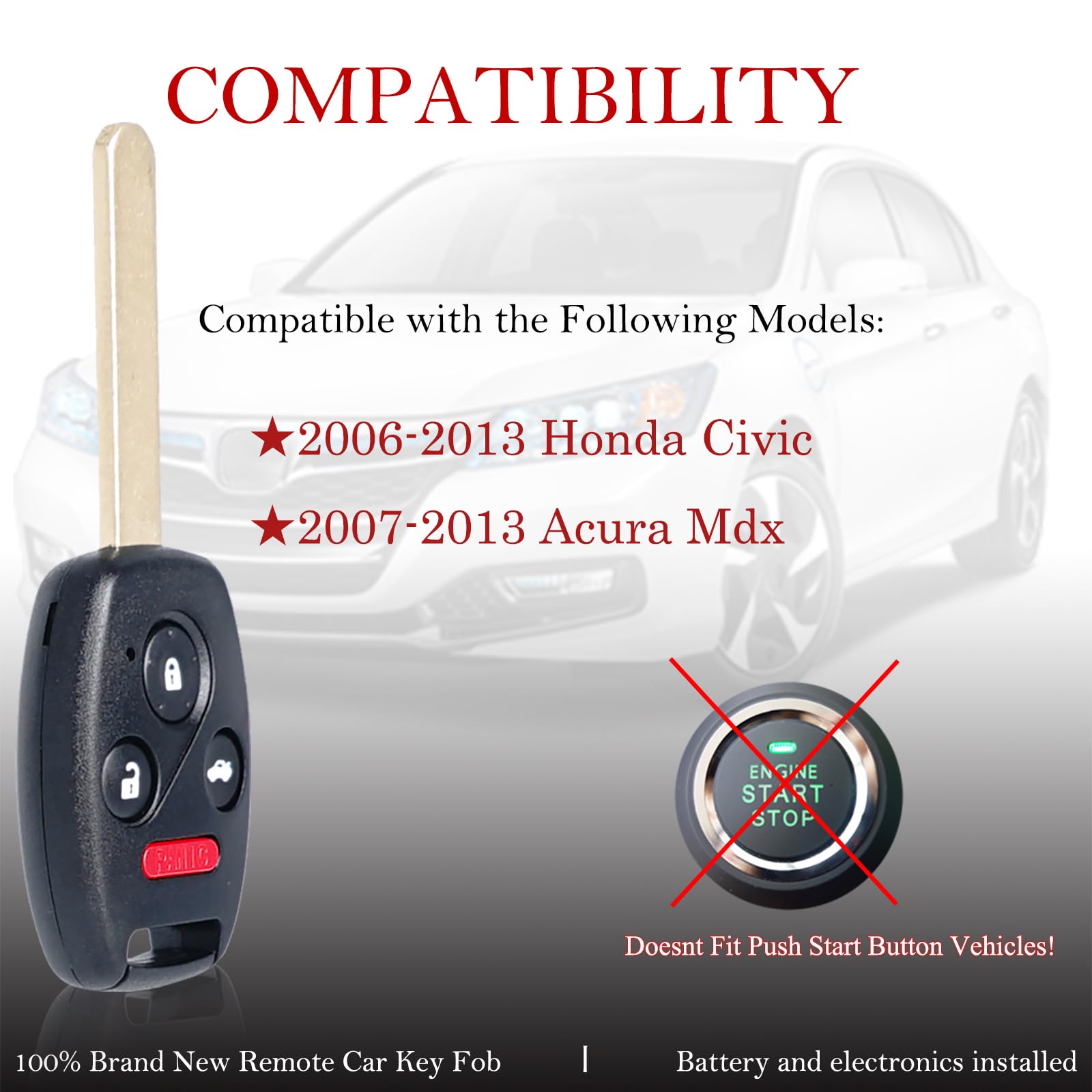 MechanMagic Honda Civic EX Si remote back view, compatible with 4-button keyless entry.