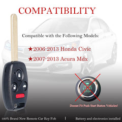 MechanMagic Honda Civic EX Si remote back view, compatible with 4-button keyless entry.