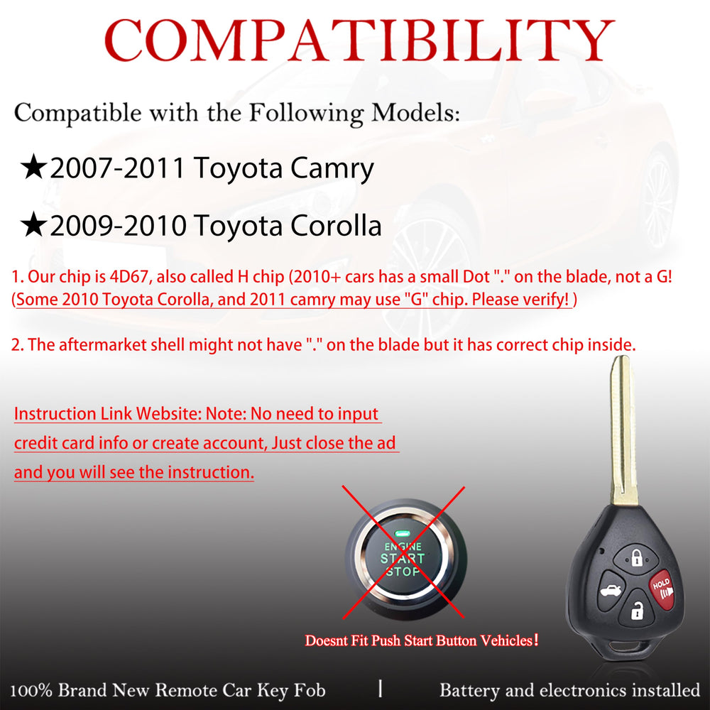 MechanMagic Toyota Camry fob, battery preinstalled, ready for immediate use
