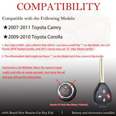 MechanMagic Toyota Camry fob, battery preinstalled, ready for immediate use
