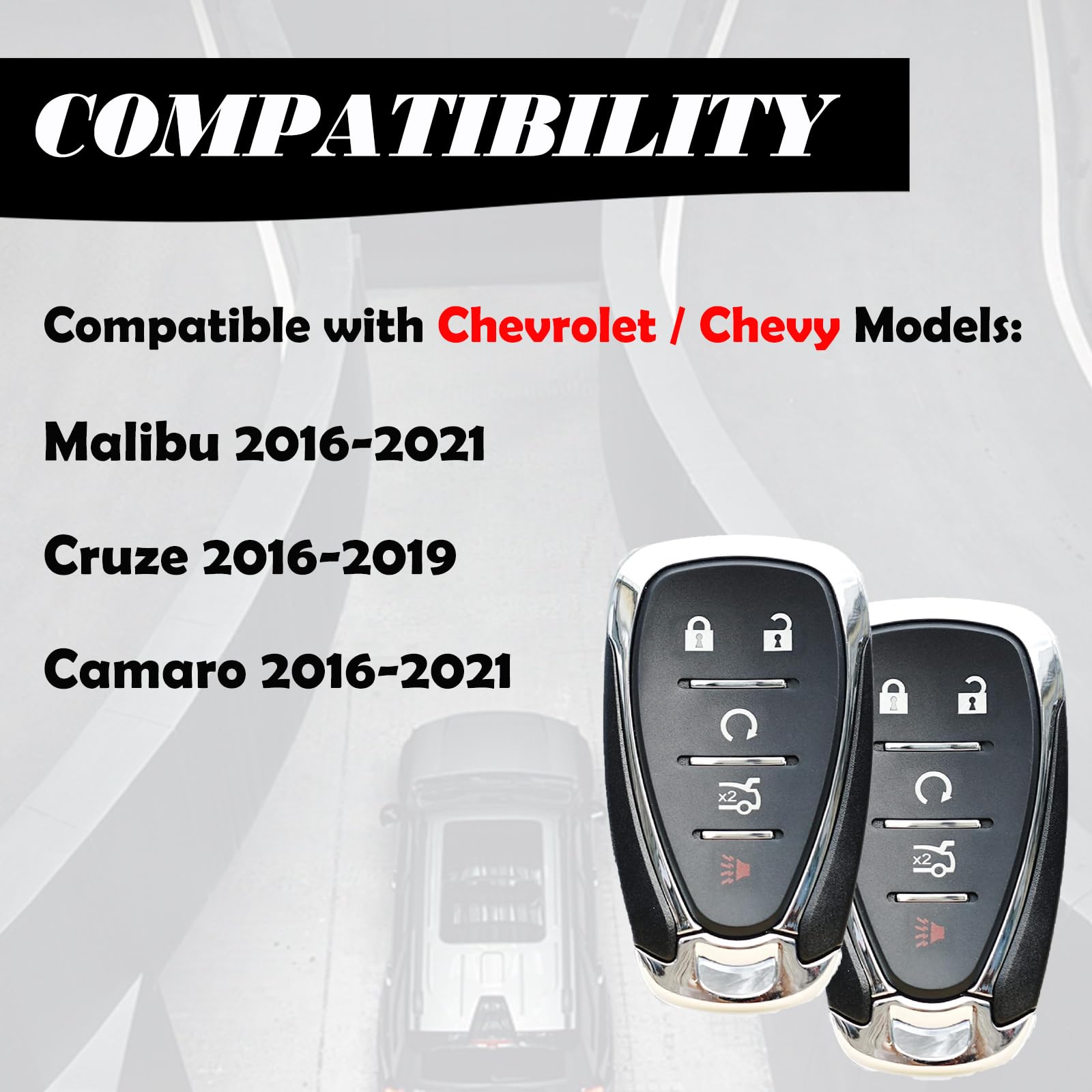 MechanMagic keyfob Chevrolet Camaro rear view, ready backup remote for keyless entry.