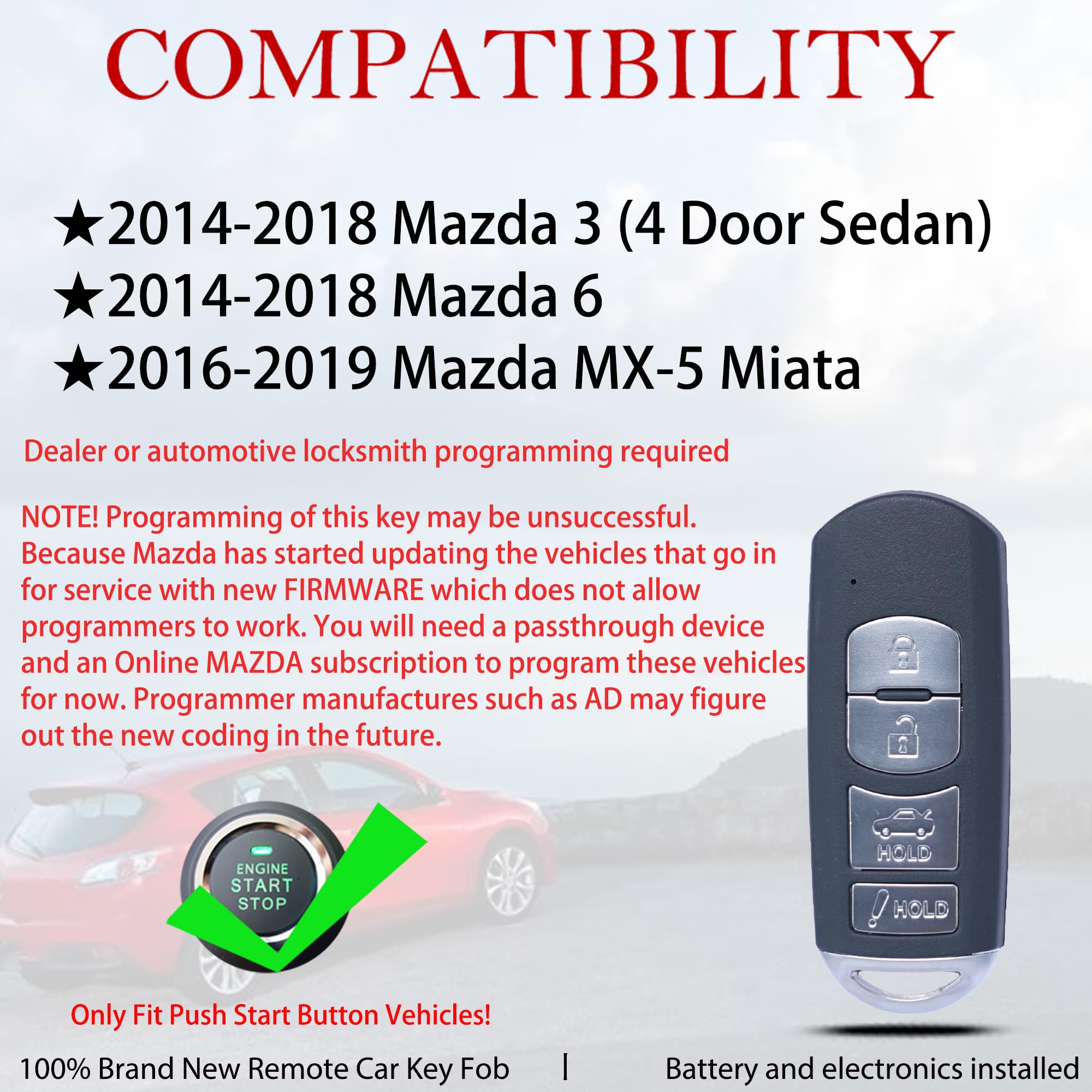MechanMagic smart key fob for Mazda-6 with remote layout for quick replacement