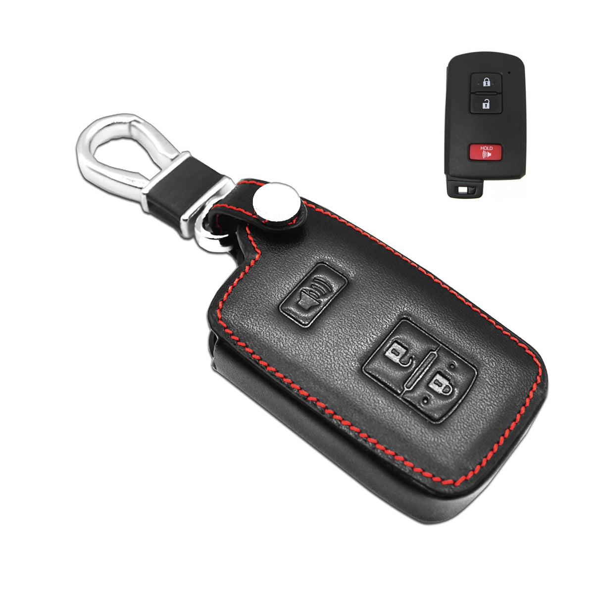 MECHCOS leather key fob cover for Toyota, front view, enhances grip and protection