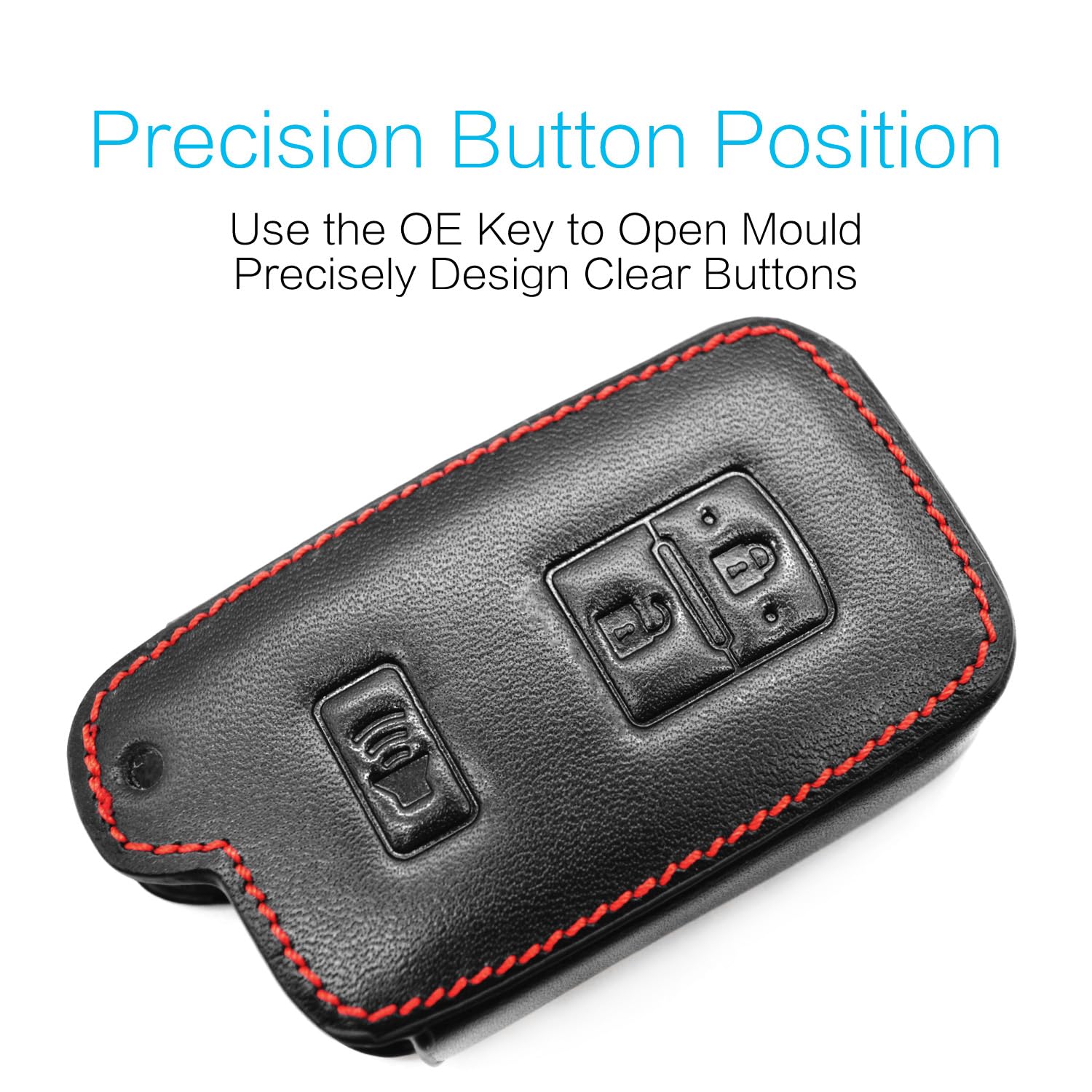 Close-up stitching on MECHCOS Toyota key fob cover shows handcrafted durability