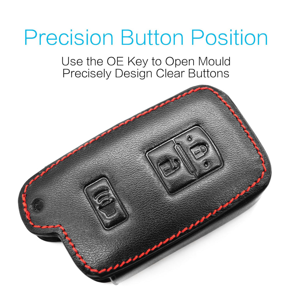 Close-up stitching on MECHCOS Toyota key fob cover shows handcrafted durability