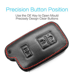 Close-up stitching on MECHCOS Toyota key fob cover shows handcrafted durability