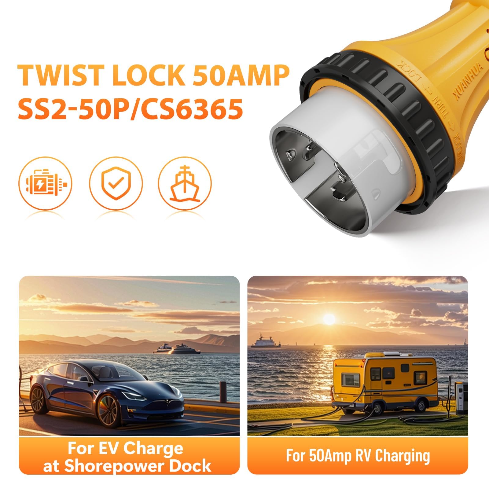 MECMO 14-50R RV/EV receptacle ready for Tesla-style charging