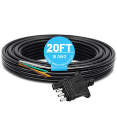MECMO 4-way trailer end connector with jacketed cable for durable boat trailer wiring.