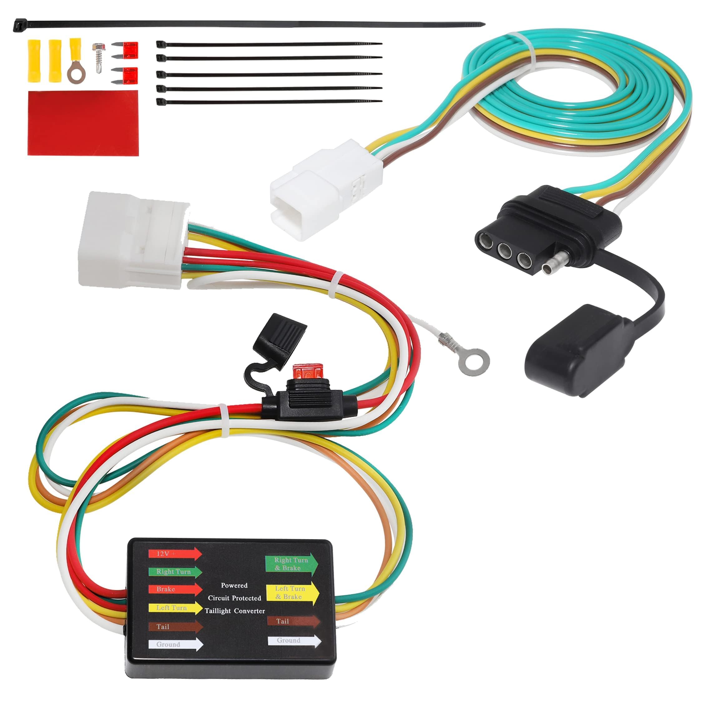MECMO 4-pin harness close-up highlights tin-plated terminals for reliable trailer lighting.