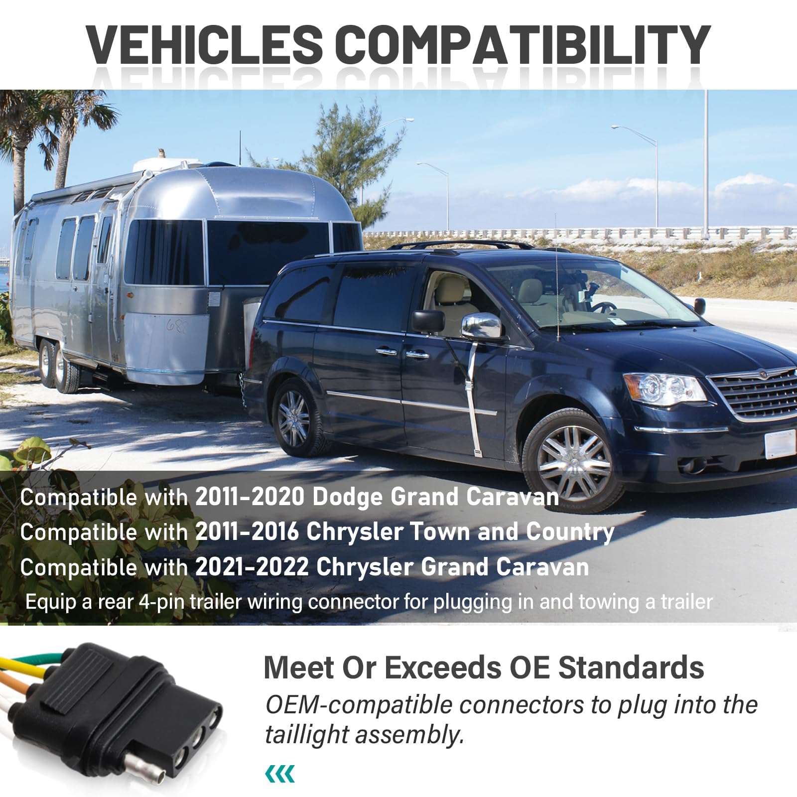 MECMO 4-Way Flat harness on Dodge Grand Caravan emphasizes reliable trailer lighting connections.