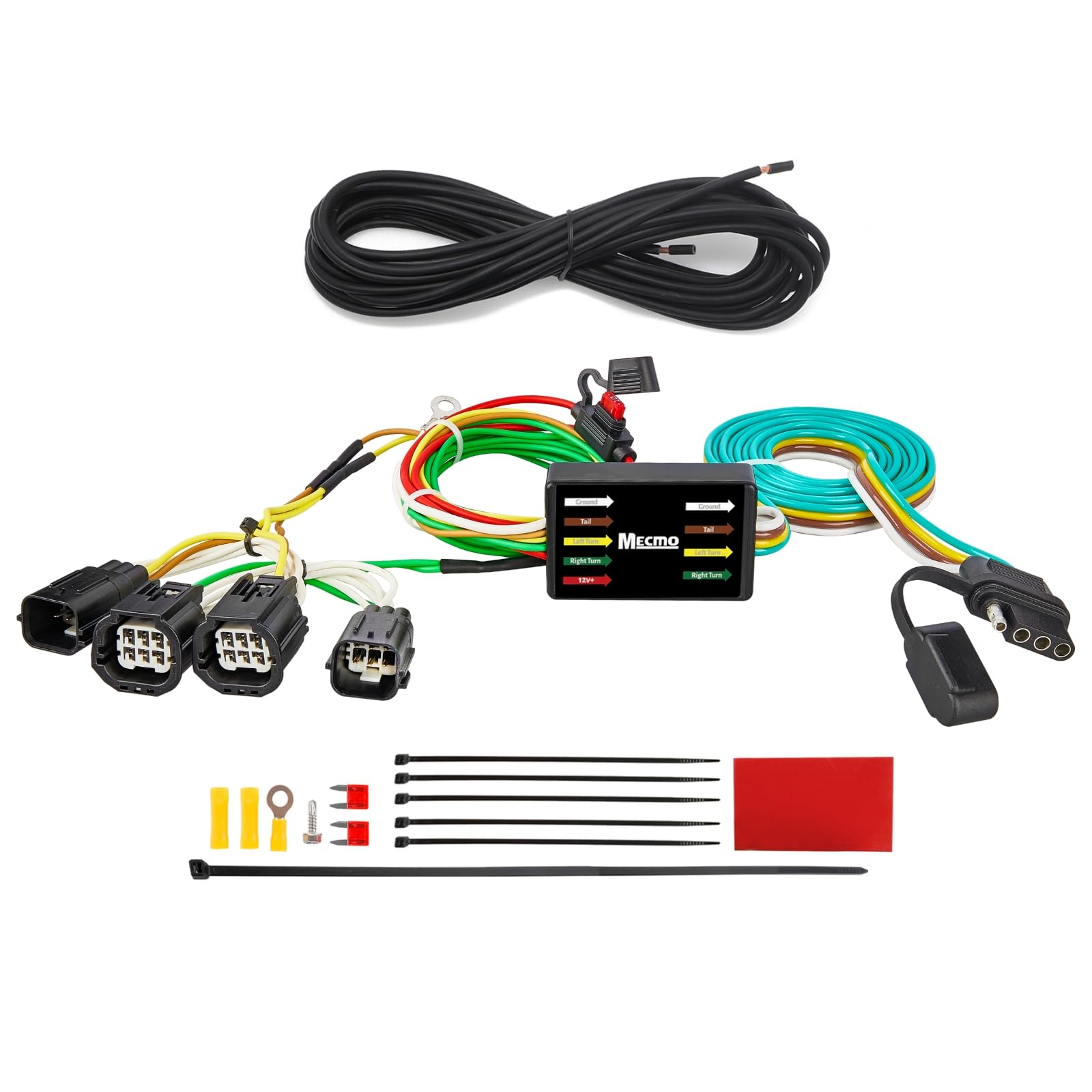 MECMO 4-Way Flat harness rear installation showing simple setup for tow compatibility.