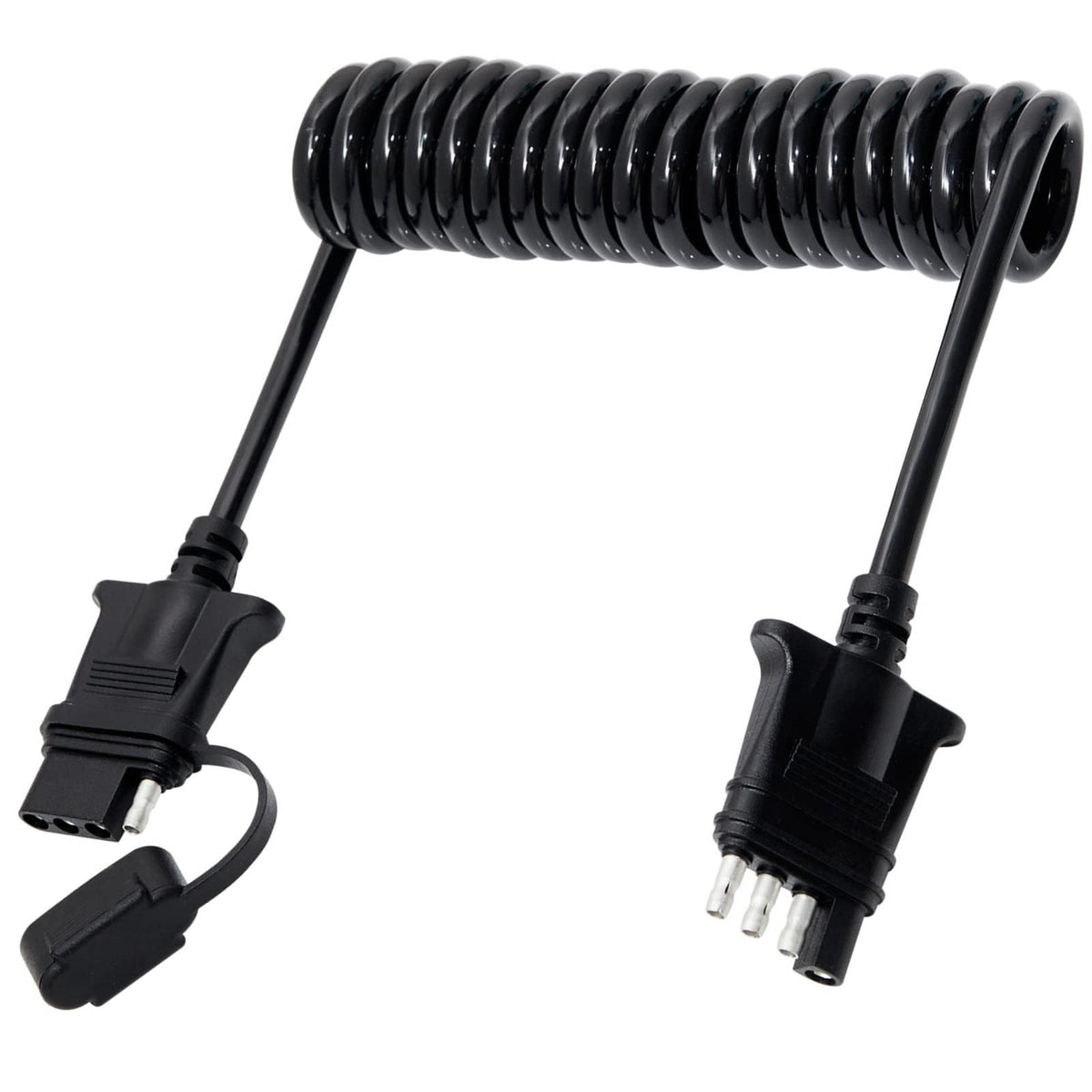 MECMO 7.5ft 4-pin flat trailer extension with a coil for flexible towing.