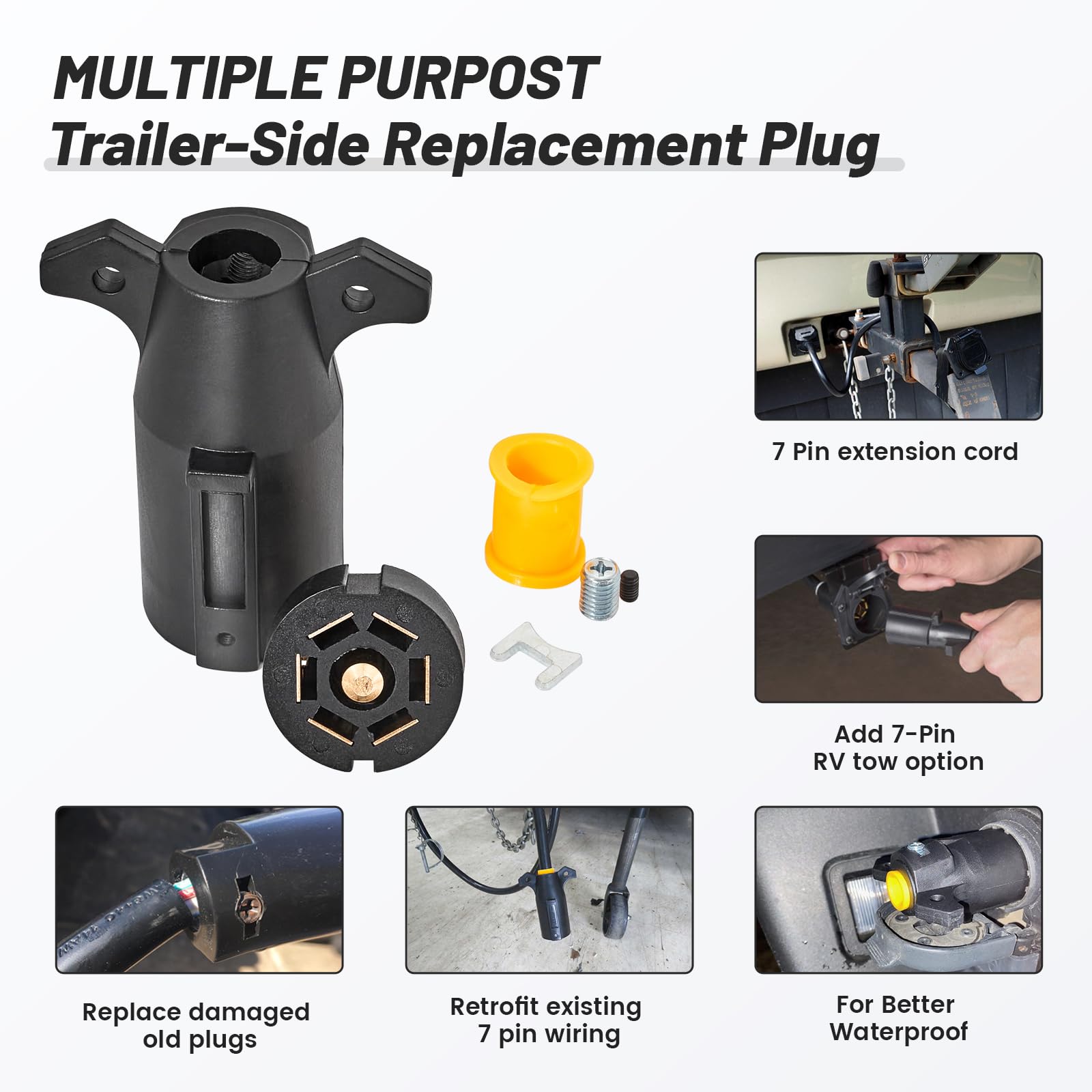 MECMO 7-pole RV-style end plugs into trailer wiring harness.