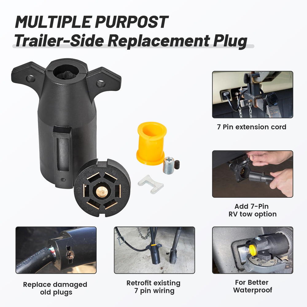 MECMO 7-pole RV-style end plugs into trailer wiring harness.