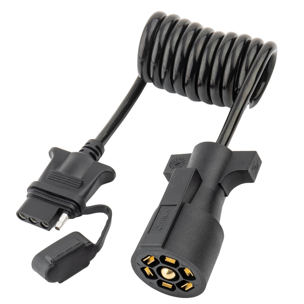 MECMO 7-way to 4-pin trailer adapter showing universal towing compatibility