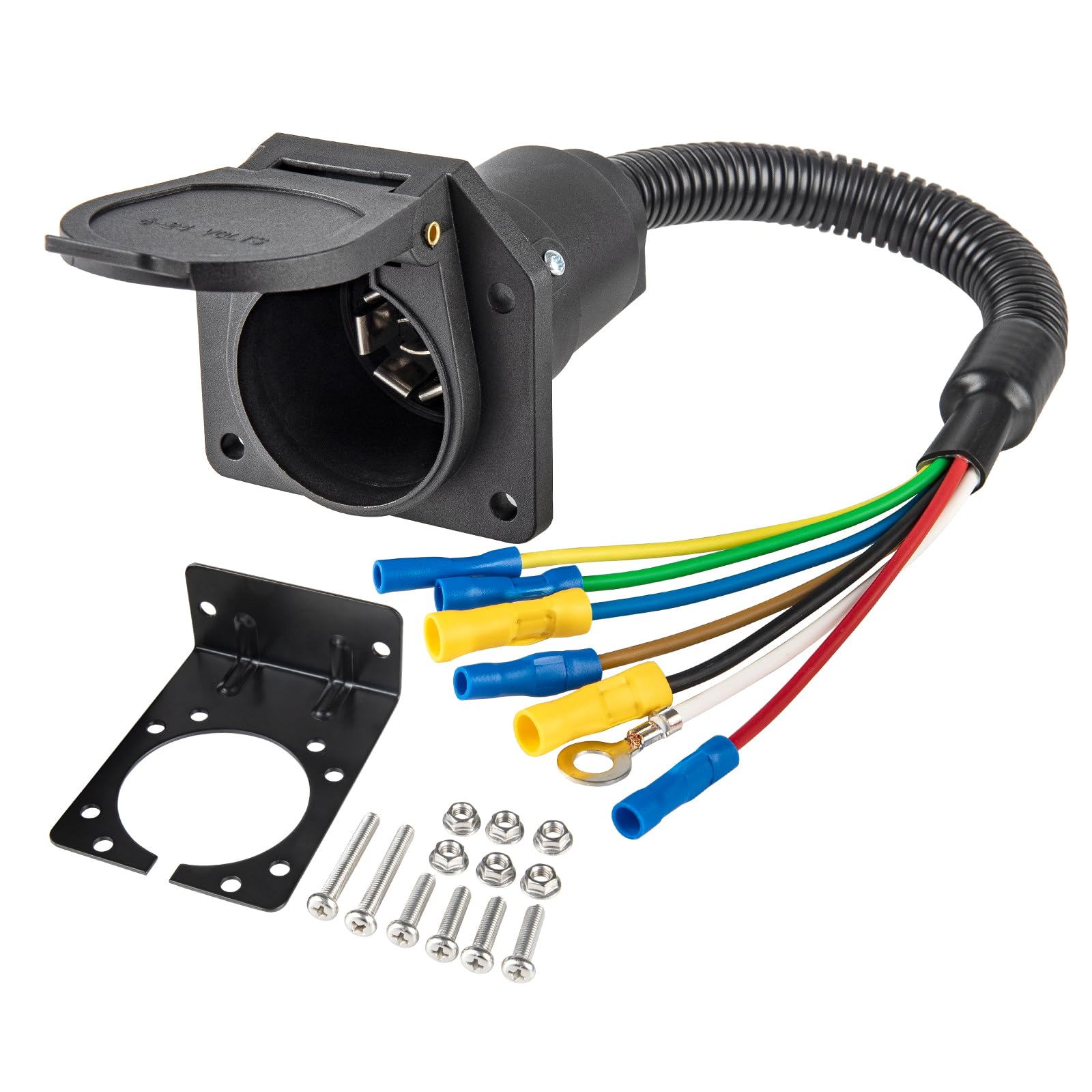 MECMO 7-way trailer connector socket with spring-loaded cover protecting terminals.