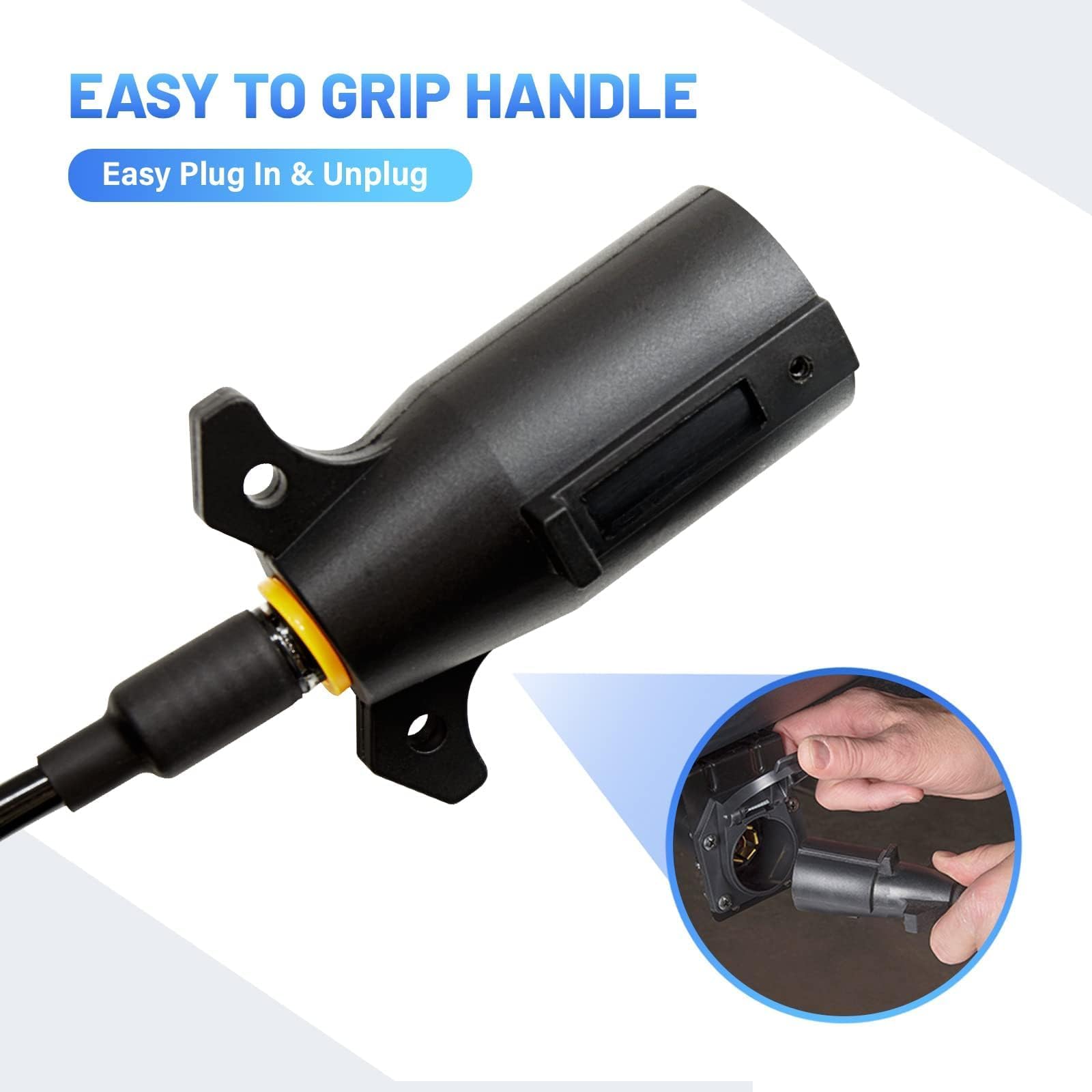 MECMO 7-to-4 trailer connection supports 4-prong trailers with blade connectors.