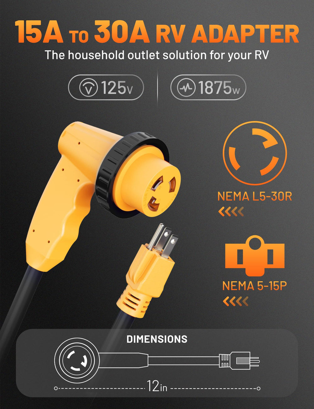 MECMO 90-degree bend keeps the cord flat along your RV side.