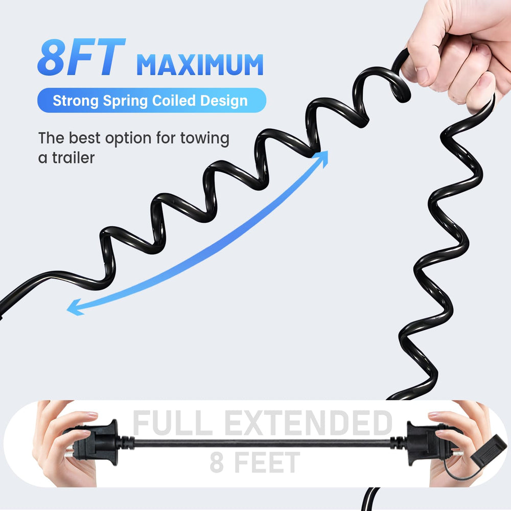 MECMO coiled trailer wire cable keeps cords tidy and clear of obstructions.