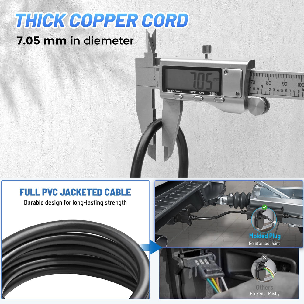 MECMO copper wire trailer harness close-up highlighting 18 AWG conductors.
