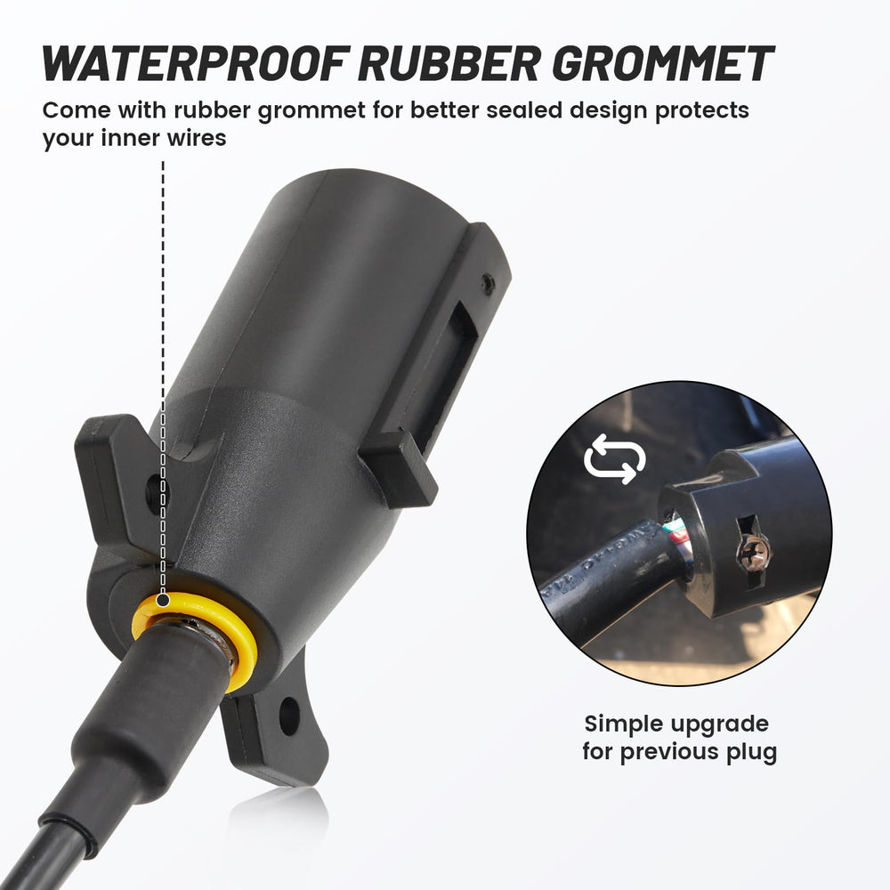 MECMO easy-grip 7-way trailer plug for quick connection and removal.