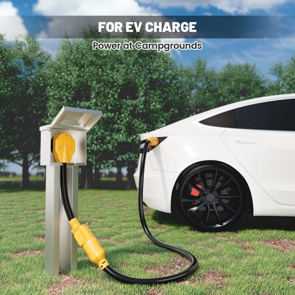 MECMO EV charging setup with adapter demonstrating plug-and-play versatility