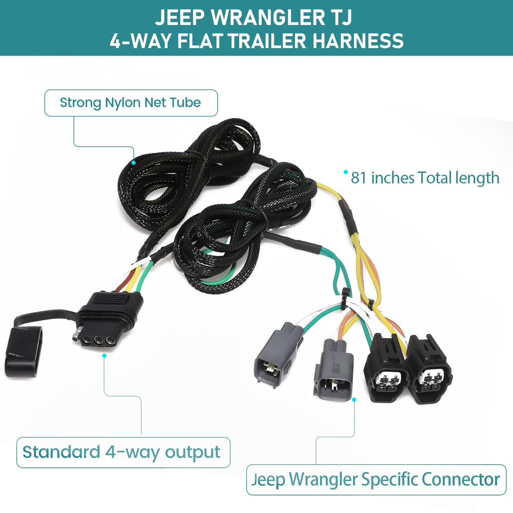 MECMO Jeep TJ installation view demonstrates plug-and-play wiring for trailer lights.