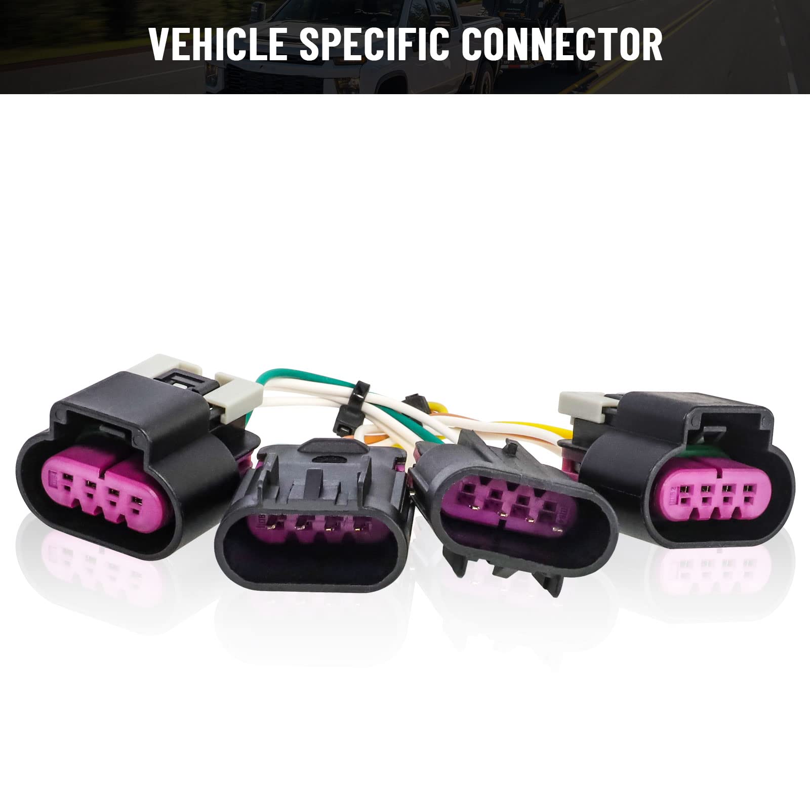 MECMO plug-and-play T-connector supports 4-pole flat trailer wiring for quick setup.