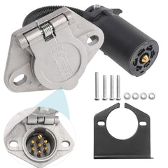 MECMO seven-way RV blade to round adapter, front view, ready for reliable trailer connections.
