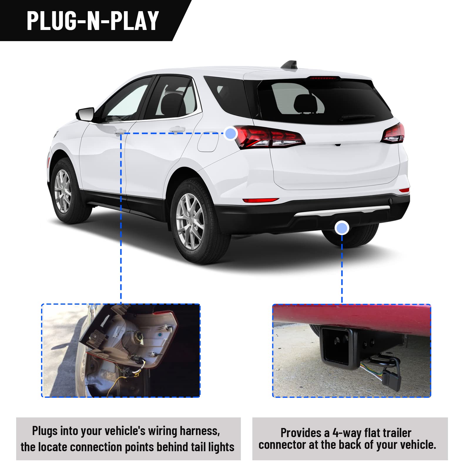 MECMO 4-pin connector enables trailer lights synchronized with vehicle signals.