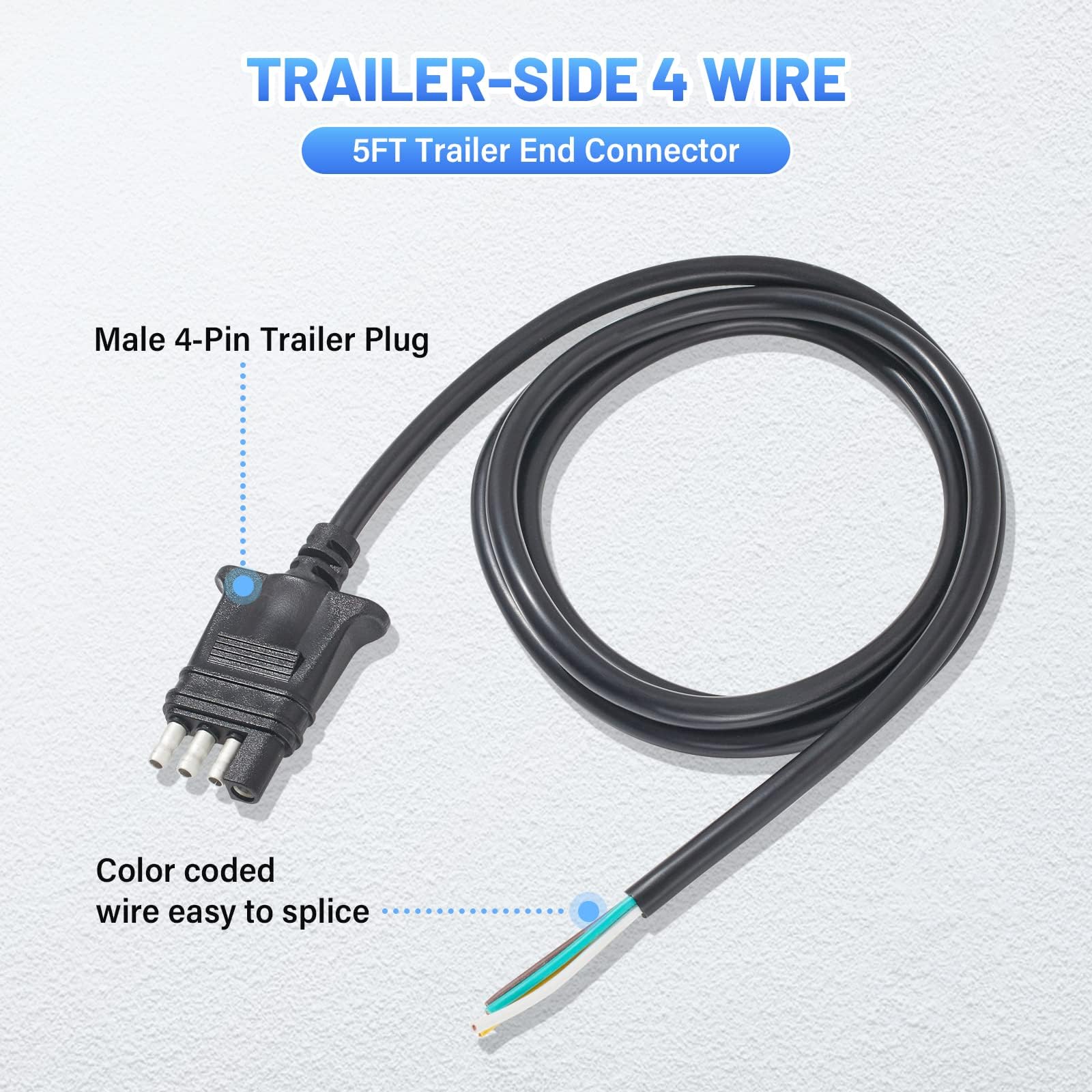 MECMO trailer wiring 5ft lead close-up for easy replacement of damaged wires.