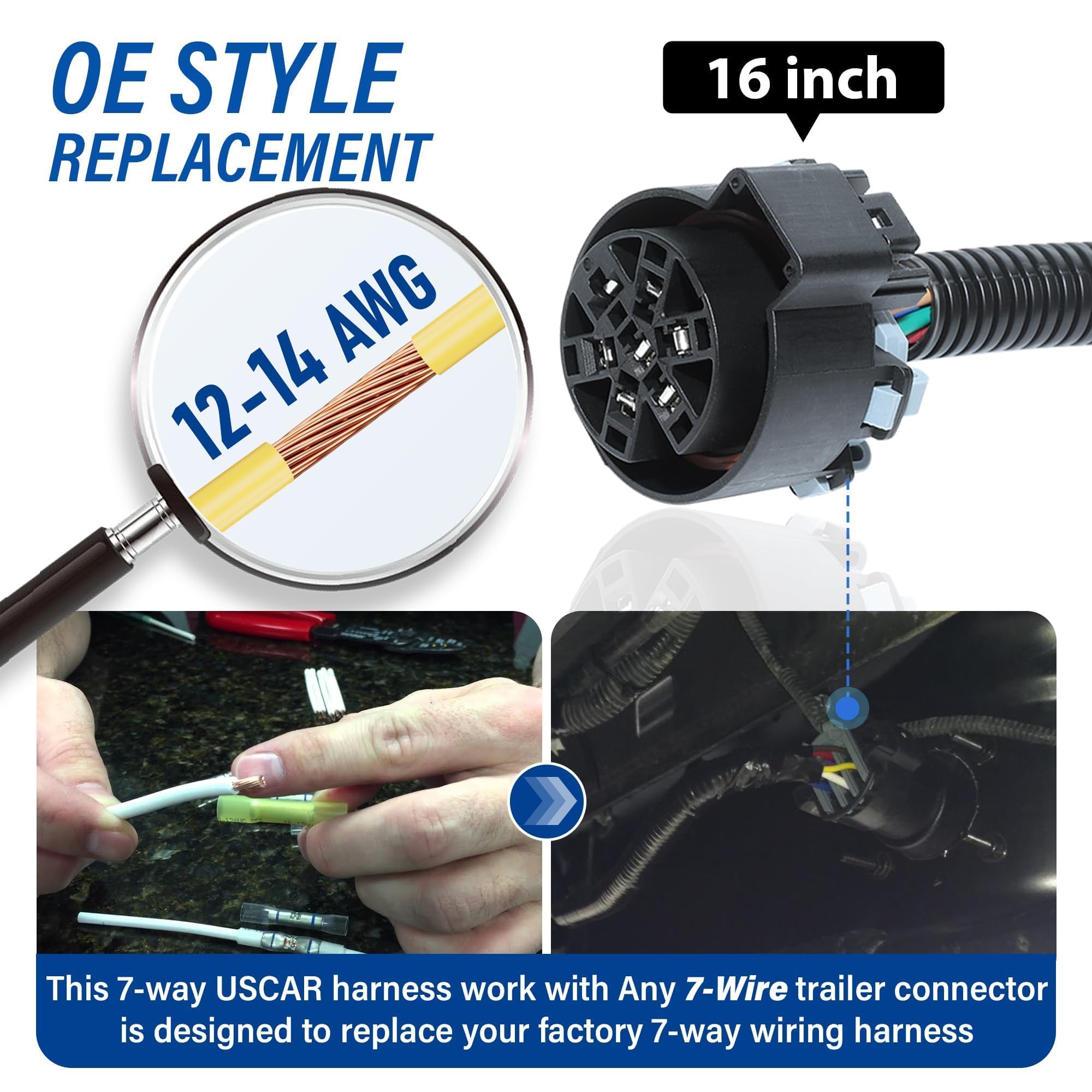 MECMO 7-pin trailer connector with color-coded wiring for easy splicing