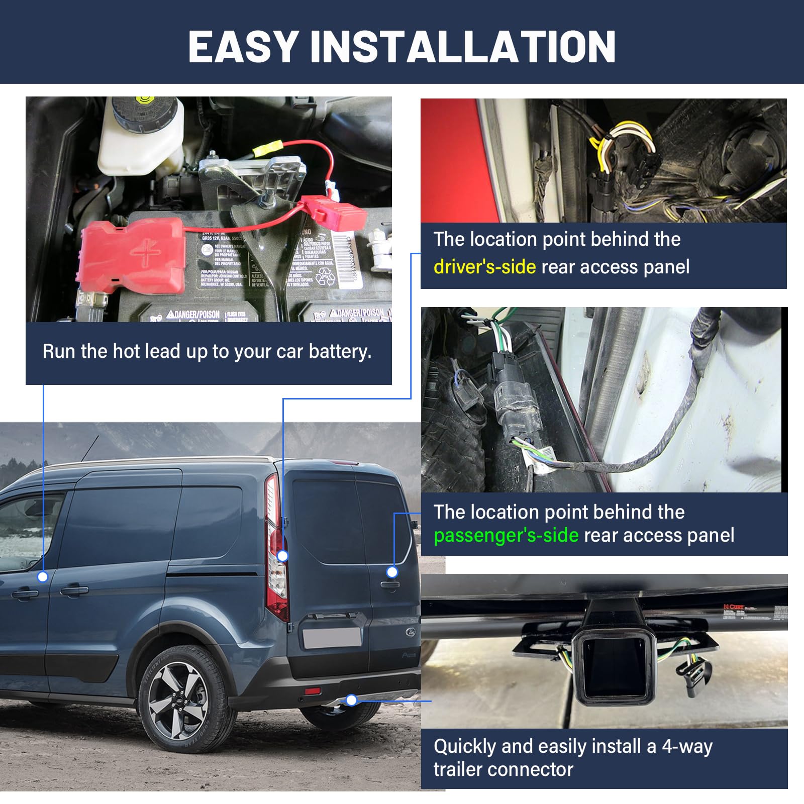 MECMO vehicle-side 4-pin connector for plug-and-play installation.