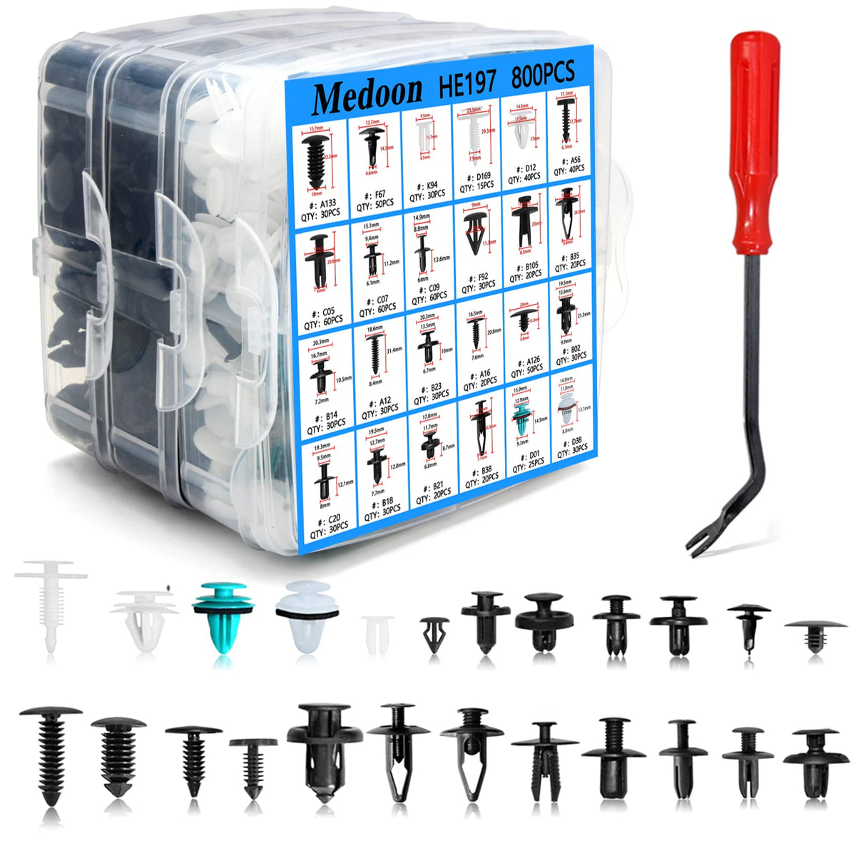 Medoon car retainer clips kit with 24 sizes for versatile car panel replacement