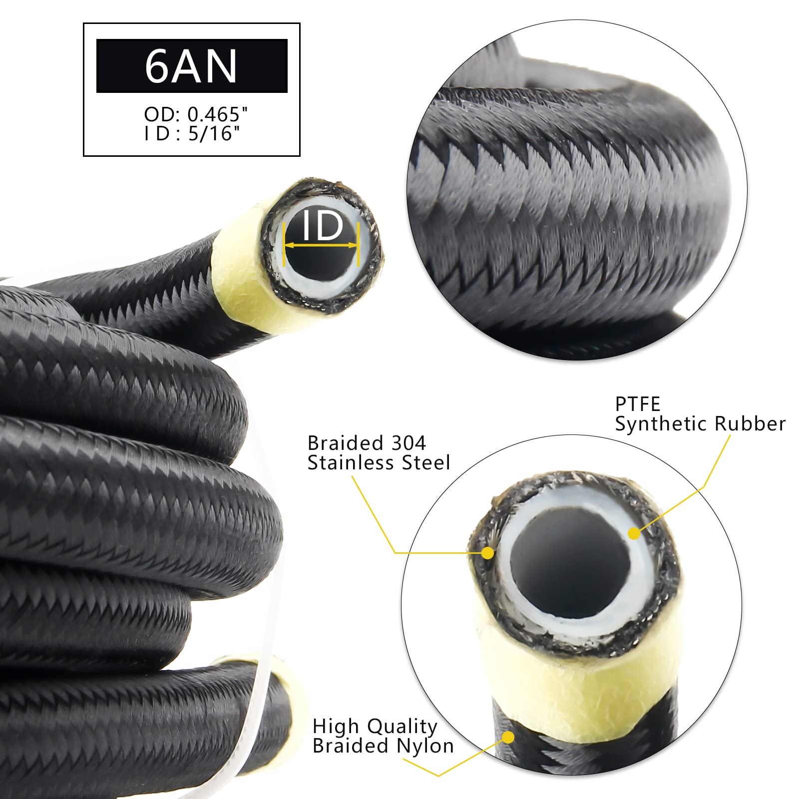 Medoon PTFE fuel line hose section demonstrates flexible, durable routing