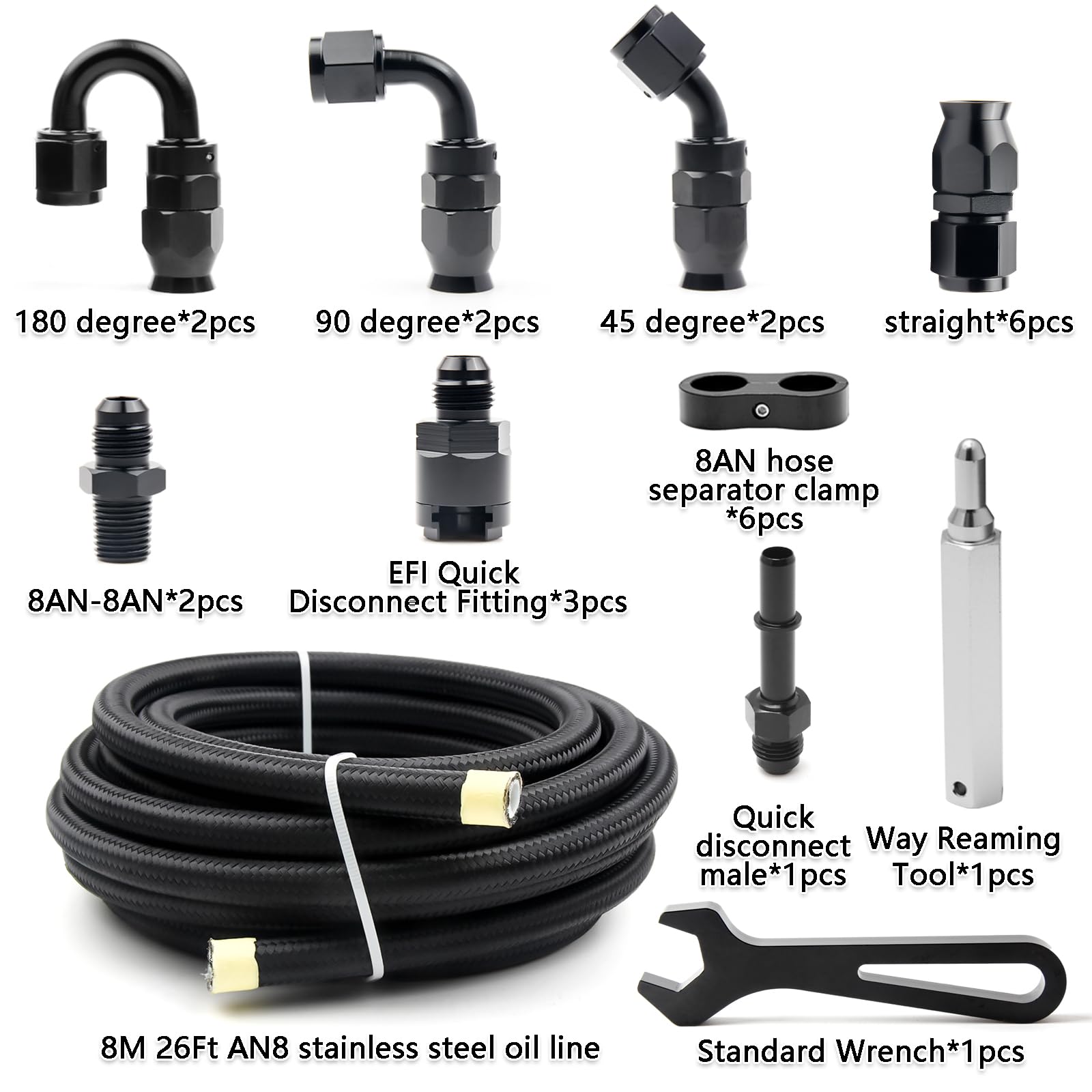 Medoon PTFE hose end fittings ready for precise automotive connections