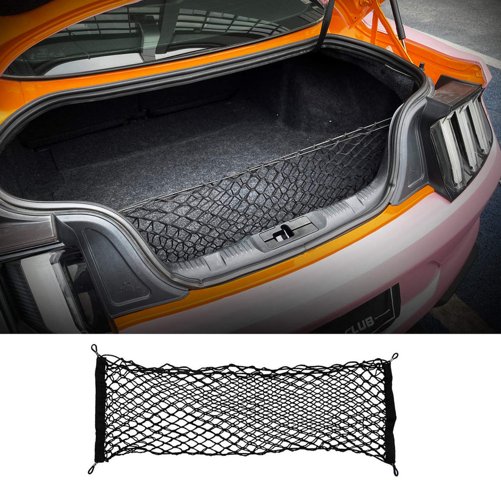MEEAOTUMO trunk cargo net for Mustang-fit keeps trunk items secure during drives.