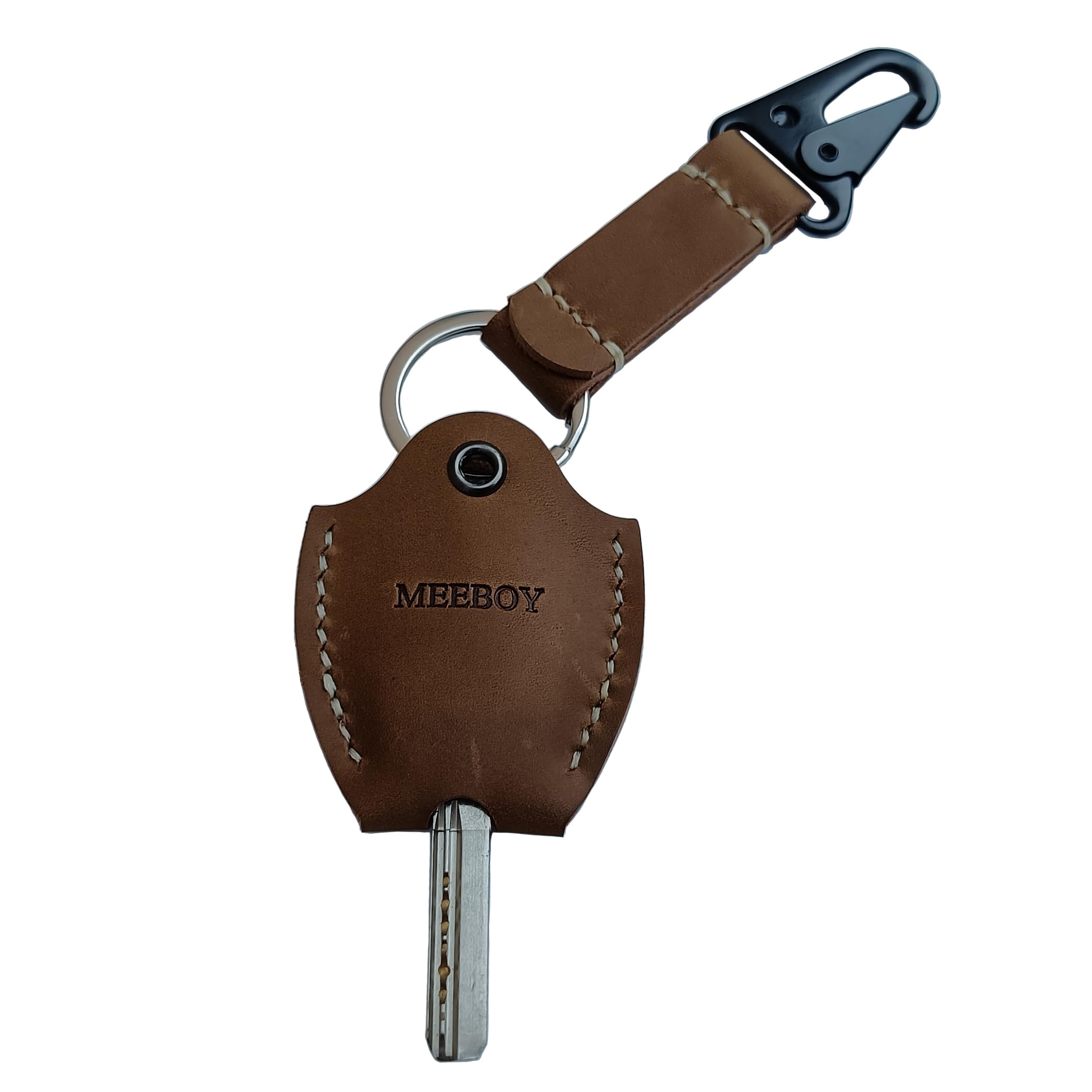 Meeboy leather key sleeve brown front view, compact protection for keys
