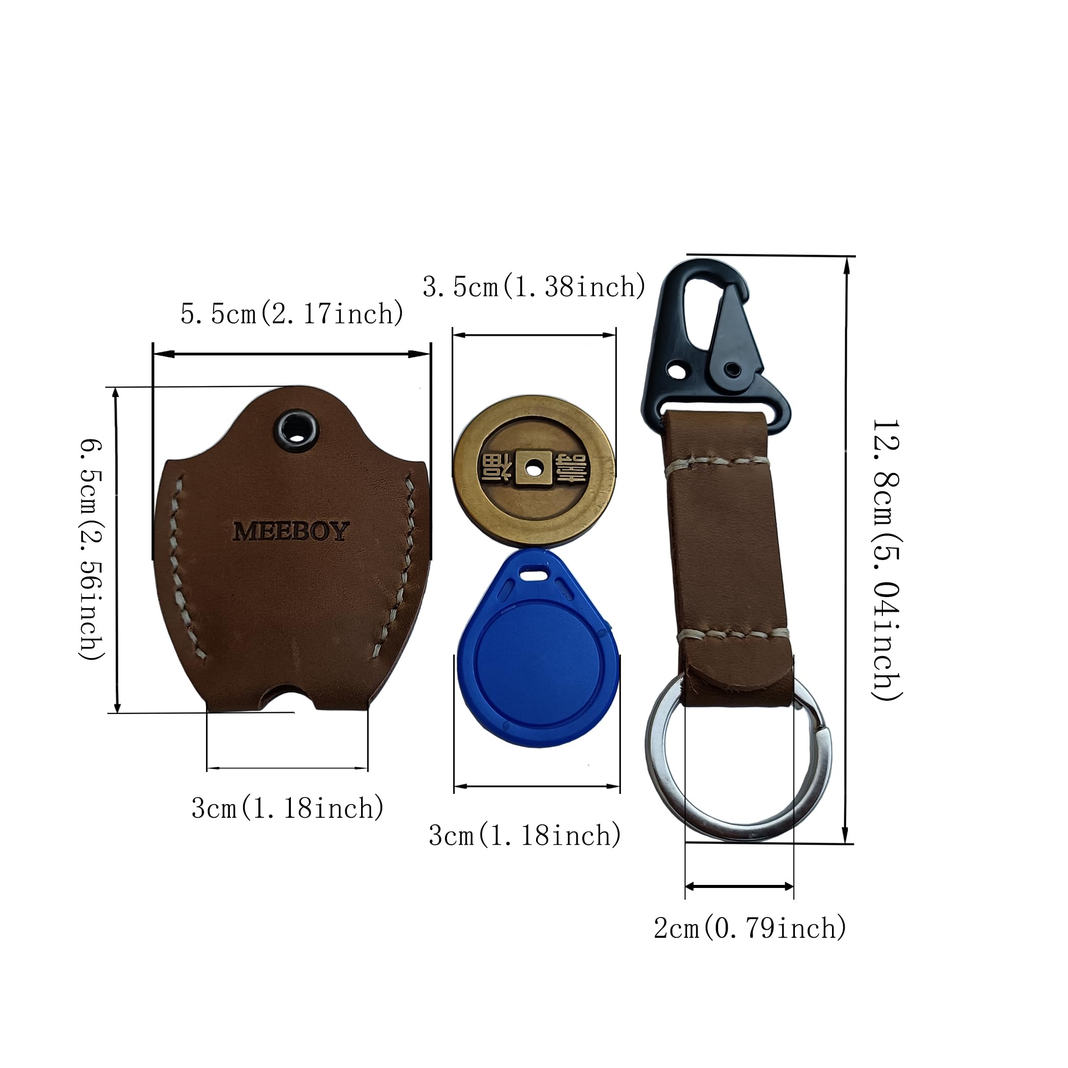 Meeboy brown leather key sleeve, side view with slim profile for keys