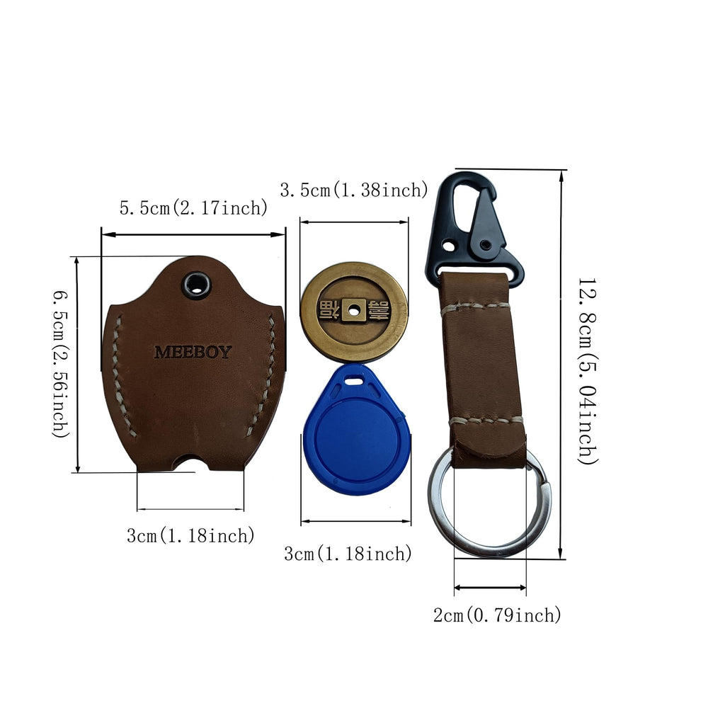 Meeboy brown leather key sleeve, side view with slim profile for keys