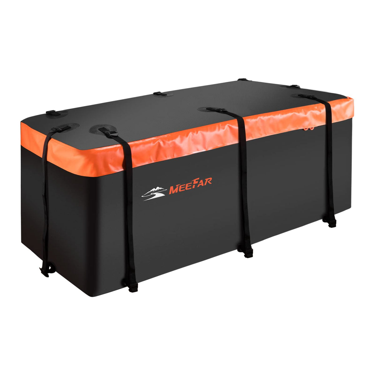 MeeFar hitch mount cargo carrier bag on a steel basket shows full 16 cu ft capacity