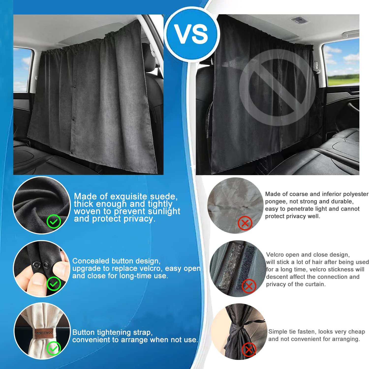 Meewoo car divider curtain for rear seats creates a private space for baby care.