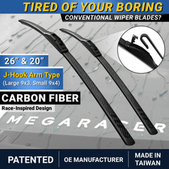 Mega Racer carbon fiber wiper blade 20-inch front view for precise wipe.
