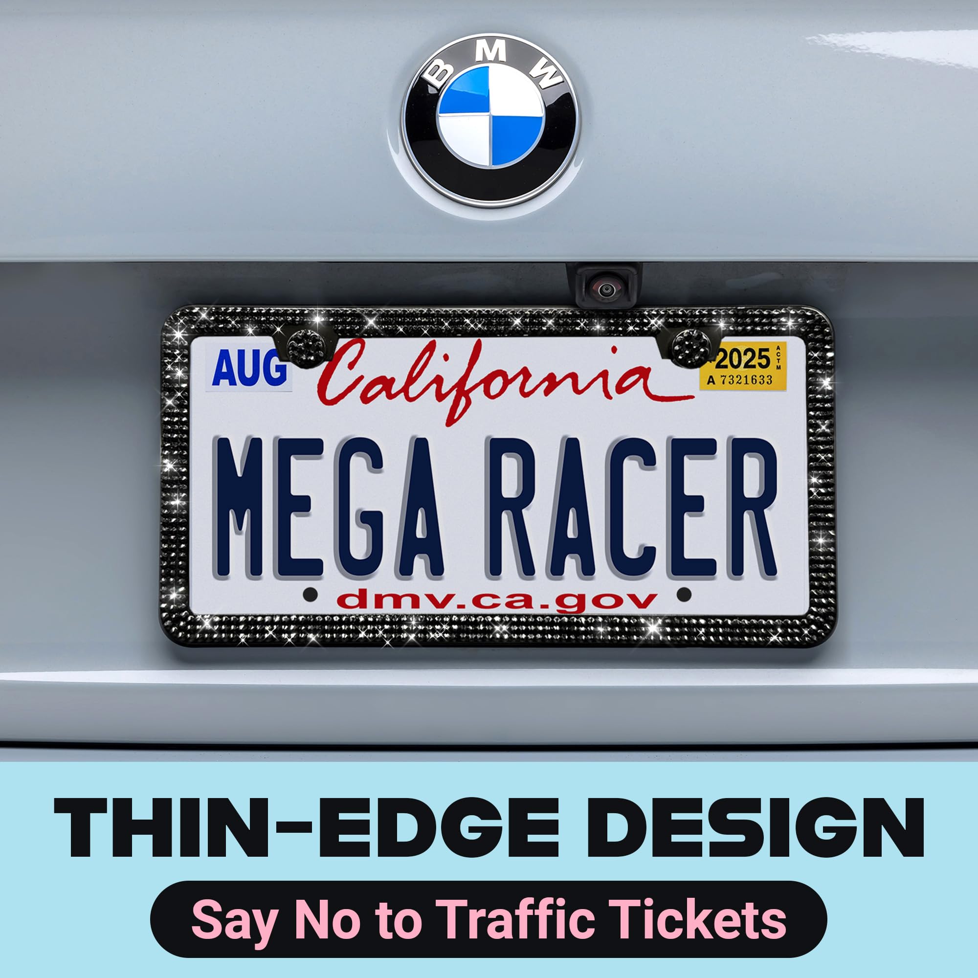Mega Racer slim frame fits US plates while keeping tags visible
